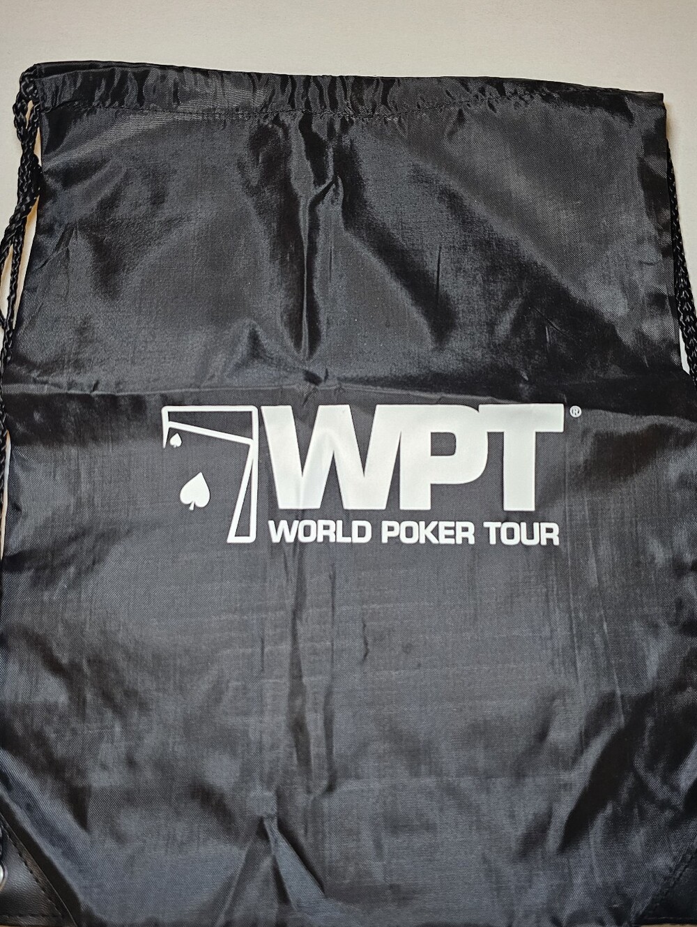 WPT Drawstring Backpack World Poker Tour Sports Gym Bag Black
